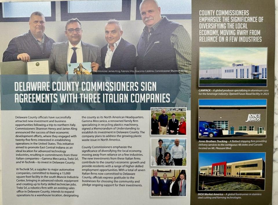 This taxpayer-funded mailer arrived last month in people's mailboxes touting the economic accomplishments of county officials, including photos of three current political candidates on the May 7 ballot. There is no public record that the redevelopment commission approved the production or mailing costs for the flier.