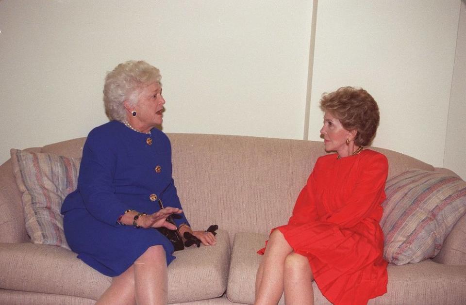 Barbara Bush (left) and Nancy Reagan in 1991