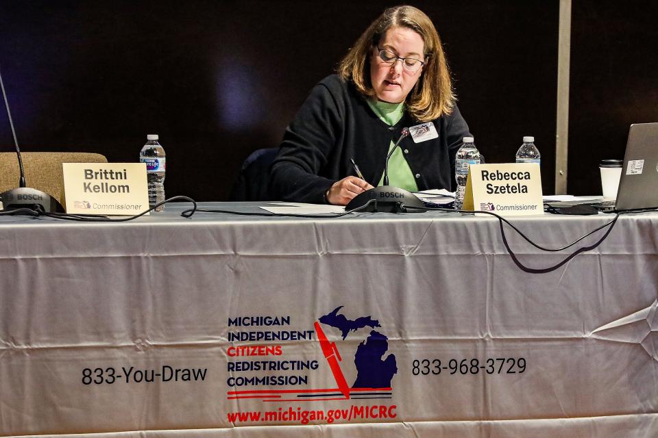 Commissioner Rebecca Szetela leads public comment as the Michigan Independent Citizens Redistricting Commission meets to vote on new congressional and legislative districts for the next decade in Lansing on Dec. 28, 2021. 