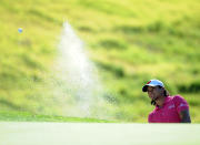 PACIFIC PALISADES, CA - FEBRUARY 16: Jason Day of Australia hits out of the bunker on the seventh hole during the first round of the Northern Trust Open at the Riviera Country Club on February 16, 2012 in Pacific Palisades, California. (Photo by Harry How/Getty Images)