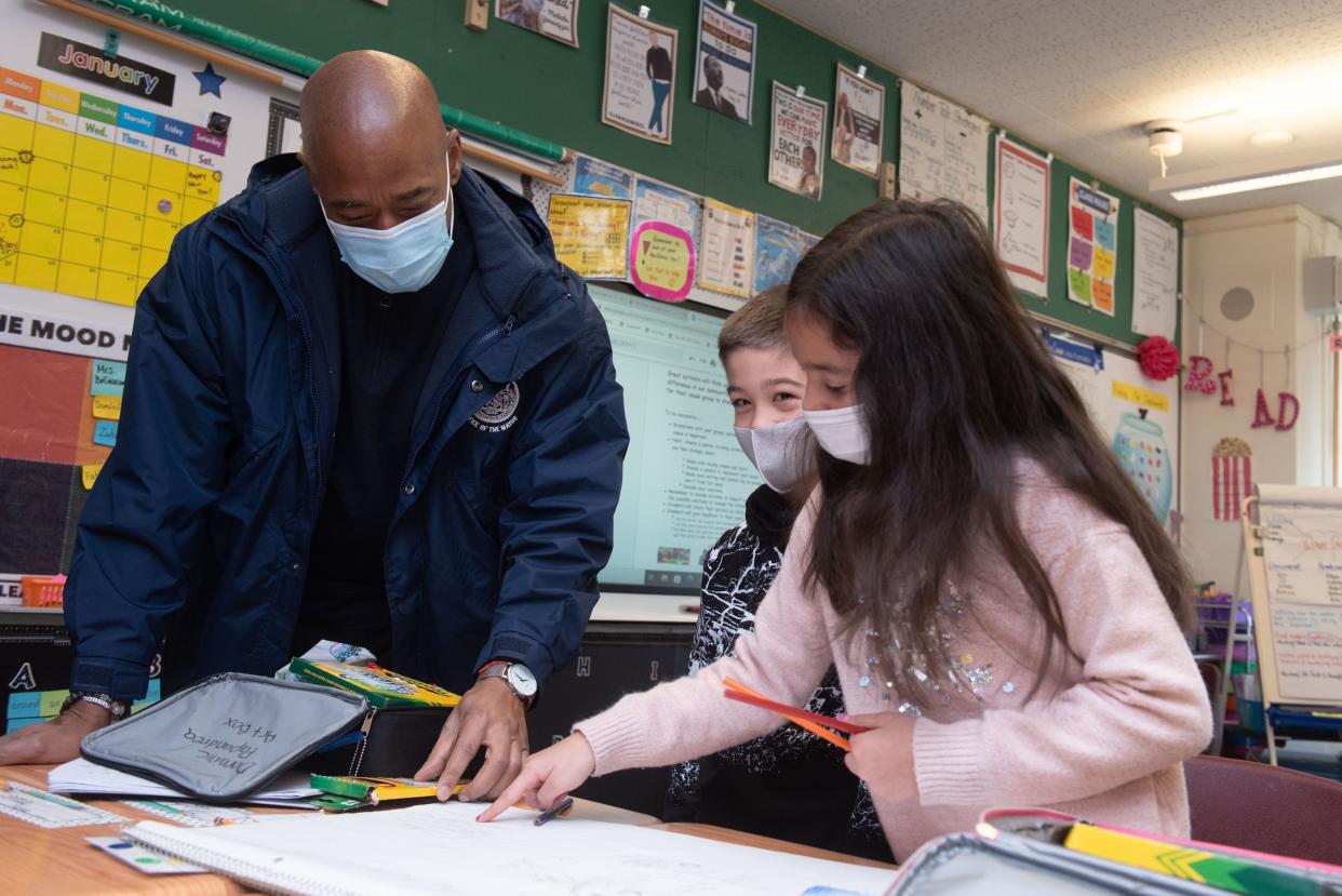 Mayor Eric Adams visits P.S. 60 Alice Austen School on Staten Island in this file photo.