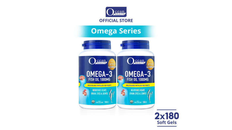 [Value Pack] Omega-3 Fish Oil 1000mg (180s x 2) - Ocean Health (For Heart, Brain, Eyes & Joints | Halal). (Photo: Lazada SG)