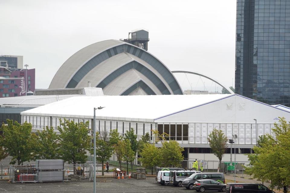 A general view of infrastructure being put in place at the Scottish Event Campus in Glasgow, the site of the upcoming UN Climate Change Conference of the Parties – also known as Cop26 (Andrew Milligan/PA) (PA Wire)