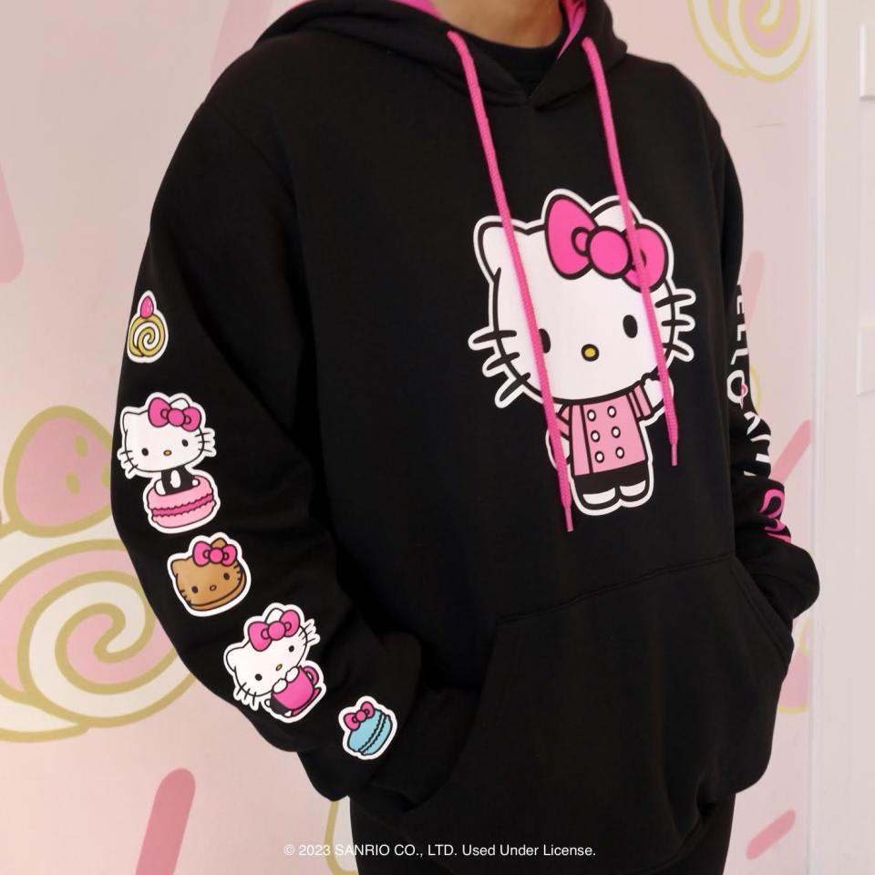 This is the Hello Kitty Cafe's new hoodie. The Hello Kitty Cafe Truck will be stopping at Wauwatosa's Mayfair Mall on July 8, 2023.