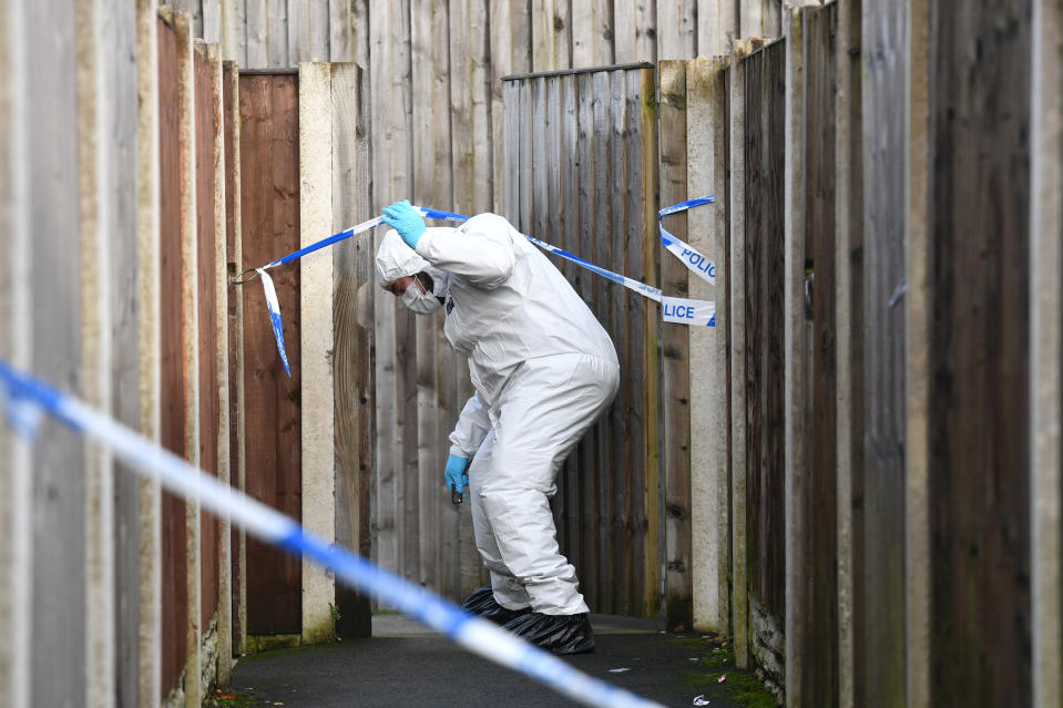 Forensic officers attend to a property in Lanehead Road, Stoke-on-Trent that is linked to London Bridge terrorist attacker Usman Khan.