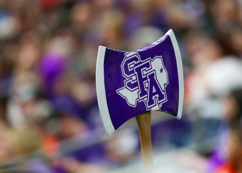 HOUSTON, TX - OCTOBER 01:  Stephen F. Austin Lumberjacks hatchet waves on the sidelines during the Battle of the Piney Woods college football game between the Stephen F. Austin Lumberjacks and Sam Houston Bearkats on October 1, 2022 at NRG Stadium in Houston, Texas.  (Photo by Leslie Plaza Johnson/Icon Sportswire via Getty Images)