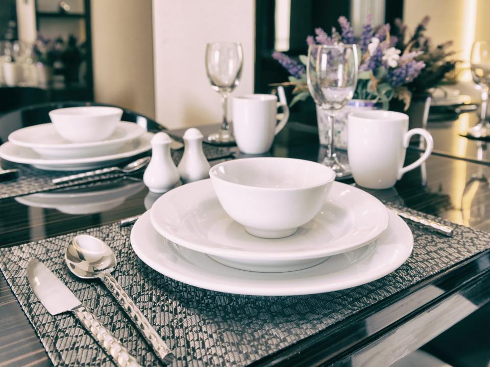 White dish set on a table setting