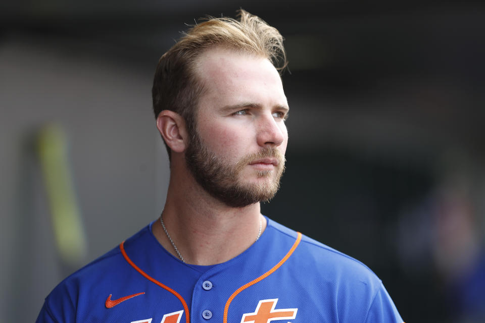 Mets star Pete Alonso talked to Yahoo Sports about his following up his Rookie of the Year season. (Photo by Michael Reaves/Getty Images)