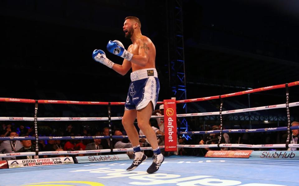 Tony Bellew won the vacant WBC world cruiserweight title with a third-round knockout of Ilunga Makabu at Goodison Park (Martin Rickett/PA) (PA Archive)