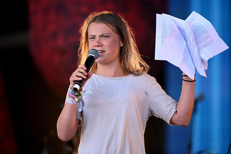 Swedish climate activist Greta Thunberg makes a speech on the Pyramid Stage (Getty Images)