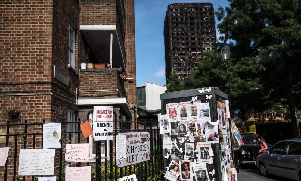 Tributes are left near Grenfell Tower for victims of the fire.