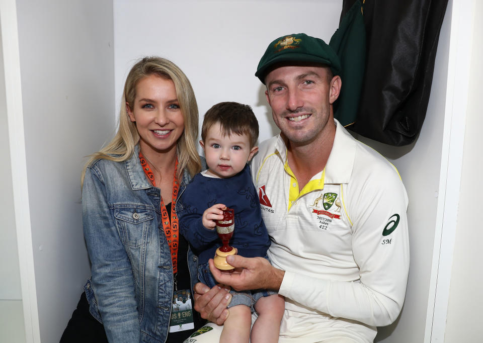 Shaun Marsh, pictured here with wife Rebecca and son Austin in 2017.