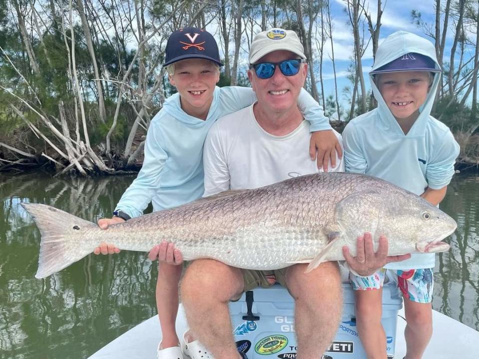A giant redfish was caught and released June 5, 2022 by this family fishing with Capt. Jon Lulay of 2 Castaway charters in Titusville.