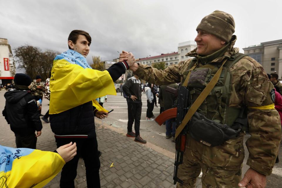 Celebrations in the main square of the city of Kherson, Ukraine continue days after the liberation from the Russians