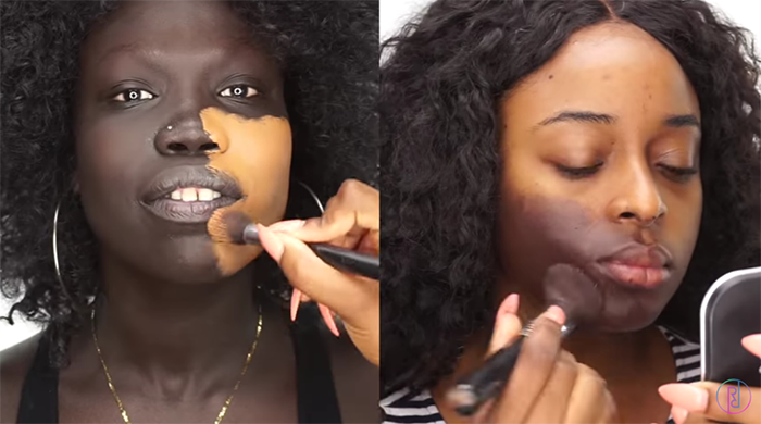 Beauty bloggers Ronke Raji and Nyajouk Deng switched makeup routines to send a powerful message. (Photo: Youtube/Ronkeraji)