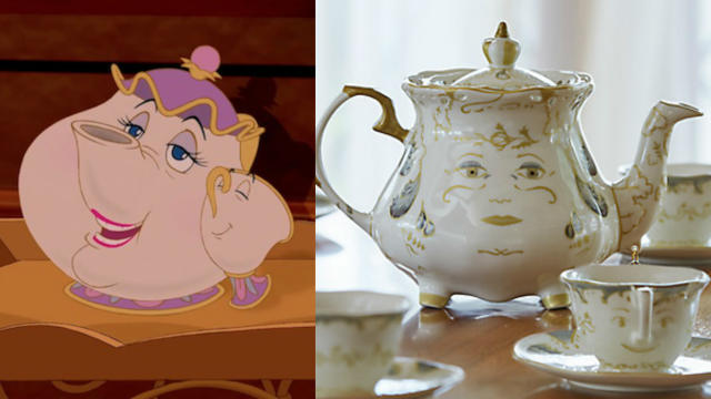 Disney Beauty and The Beast Mrs. Potts Teapot Set with 2 Chip Cups and Saucers