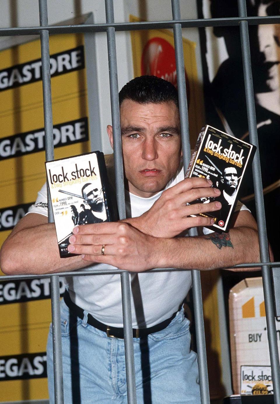 ‘aaaard: Jones promotes the ‘Lock, Stock’ VHS during a Virgin Megastore appearance in 1999 (Shutterstock)