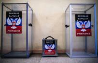 Ballot boxes are stored at a polling station in the eastern Ukrainian city of Donetsk