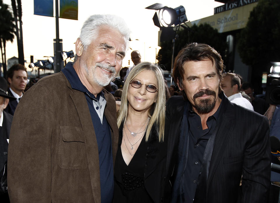 Cast member Josh Brolin, right, and his father, James Brolin, left, and Barbra Streisand pose together at premiere of "Jonah Hex" in Los Angeles on Thursday, June 17, 2010. (AP Photo/Matt Sayles)