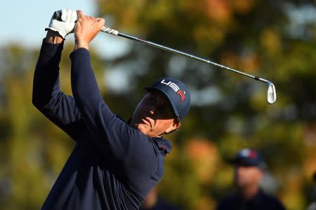 Oct 1, 2016; Chaska, MN, USA; Phil Mickelson of the United States plays his shot from the eighth tee during the morning foursome matches in the 41st Ryder Cup at Hazeltine National Golf Club. Mandatory Credit: John David Mercer-USA TODAY Sports / Reuters Picture Supplied by Action Images