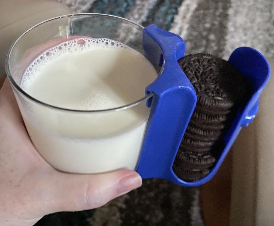 A cookie holder on a glass