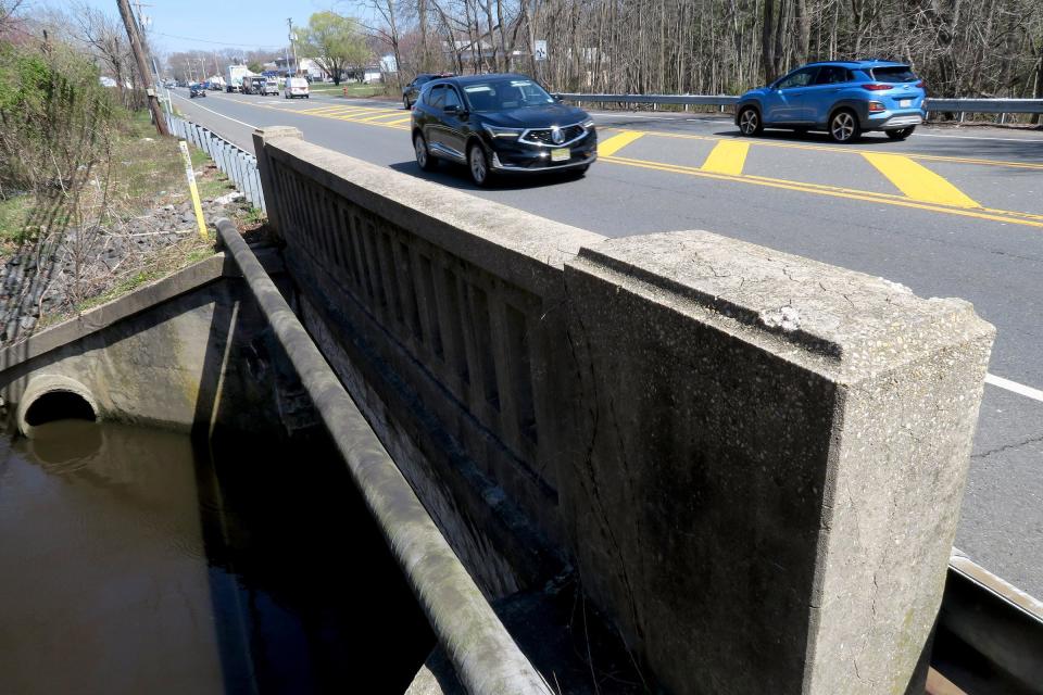 The Route 35 bridge over the north branch of Wreck Pond in Wall is one of the bridges in Monmouth and Ocean County that have a "poor" rating. The structure is shown Friday, March 29, 2024.