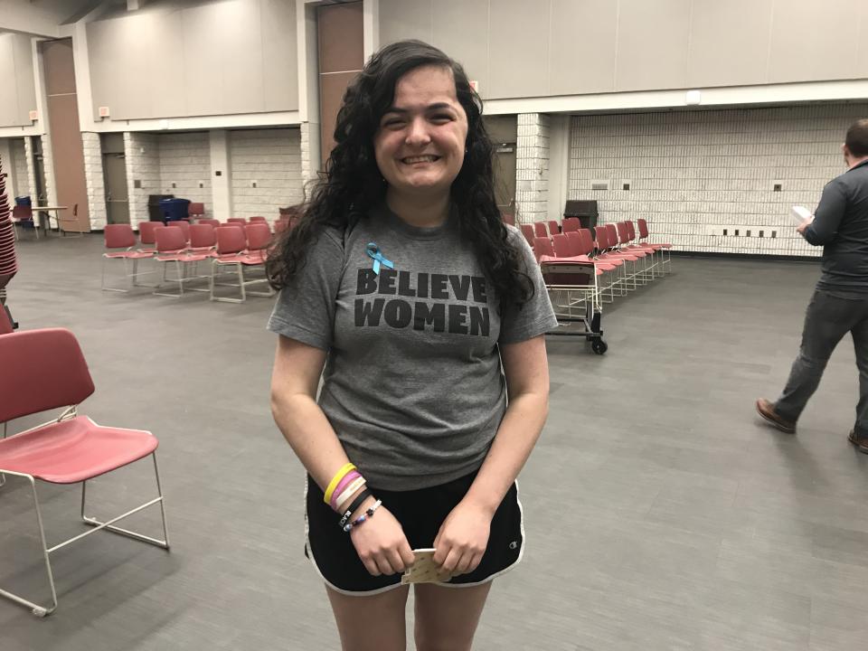 Sarah Fishkind, 17, said George Mason University's decision to hire Brett Kavanaugh is factoring "a lot" into her decision on whether to go to school here. (Jen Bendery)