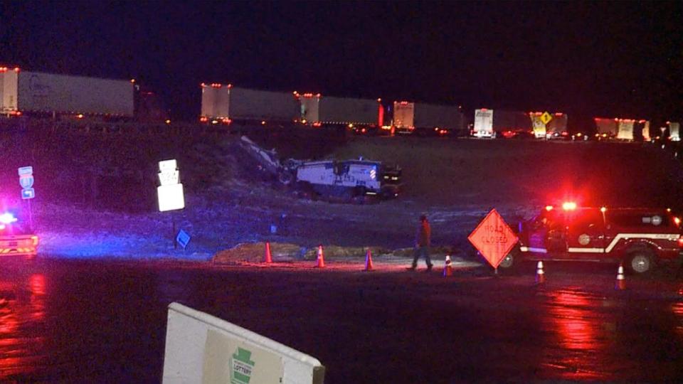 PHOTO: An overturned vehicle is seen following a crash on I-81 North, Jan. 16, 2024, in Scott Township, Pa. (WNEP)
