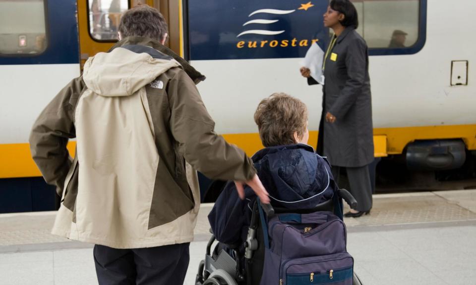 <span>Waiting to board Eurostar … but staff are not allowed to help wheel a passenger to and from a train in their own wheelchair in London.</span><span>Photograph: David Gee 4/Alamy</span>