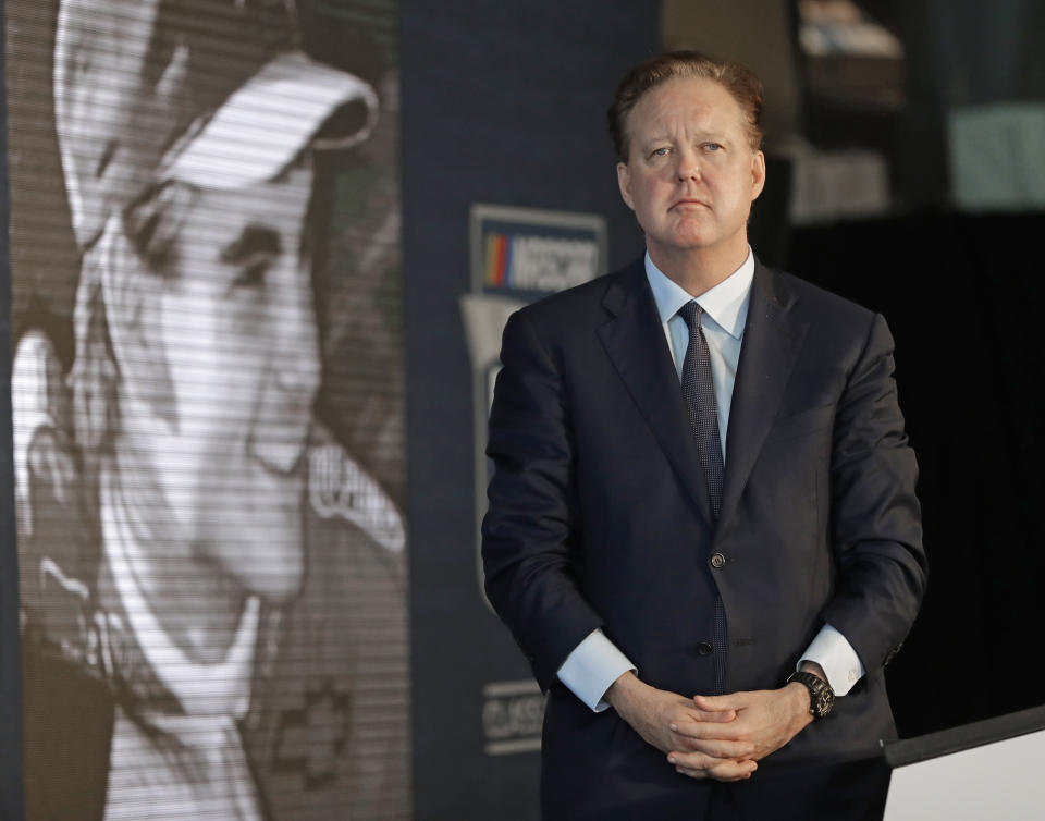 Brian France became NASCAR’s CEO in 2003. He was arrested on Aug. 5 and took a leave of absence shortly after. (AP Photo/Chuck Burton, File)