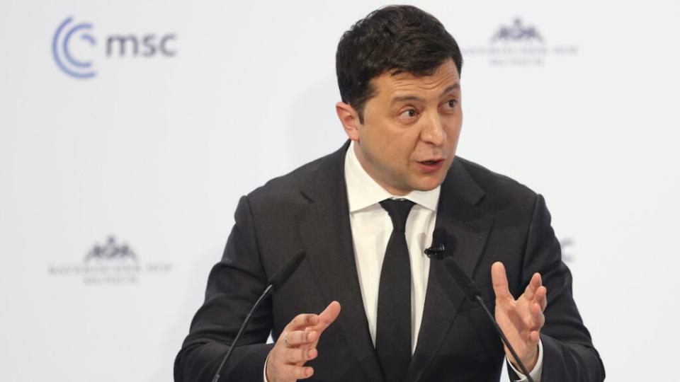 MUNICH, GERMANY – FEBRUARY 19: Ukrainian President Volodymyr Zelensky cleans up pretty nice in a statement during the 58th Munich Security Conference in Munich, Germany. (Photo by Ronald Wittek – Pool/Getty Images)