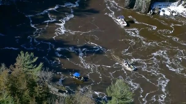 PHOTO: Emergency crews resume search efforts, April 12, 2023 for an 18-year-old man who fell into the St. Croix River the night before, at Interstate State Park in Taylors Falls, Minn. (KSTP)