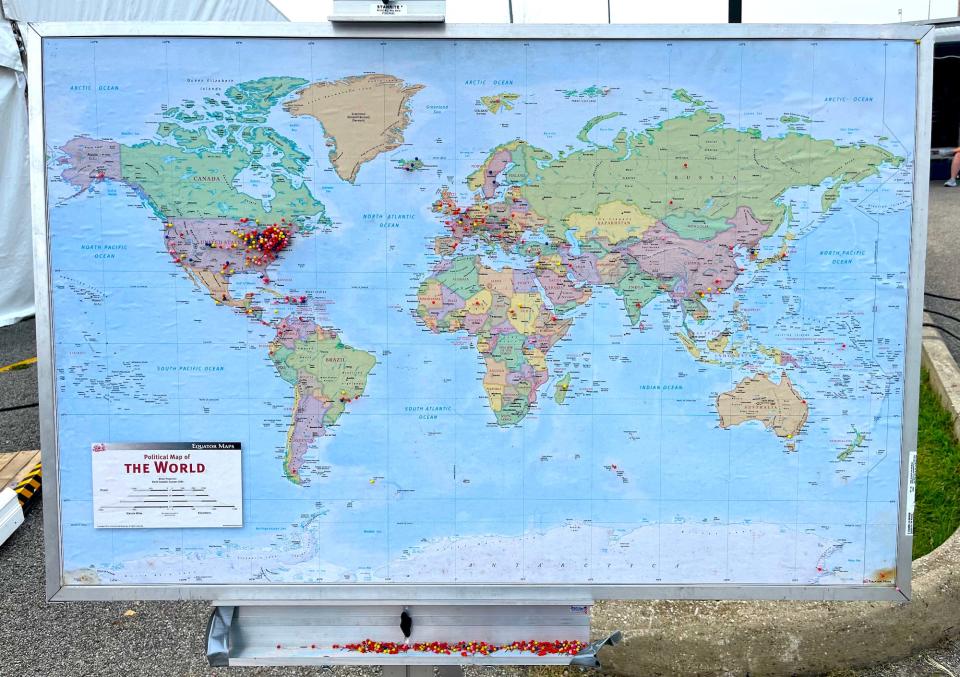 A map of all the places twins have traveled from for the festival.
