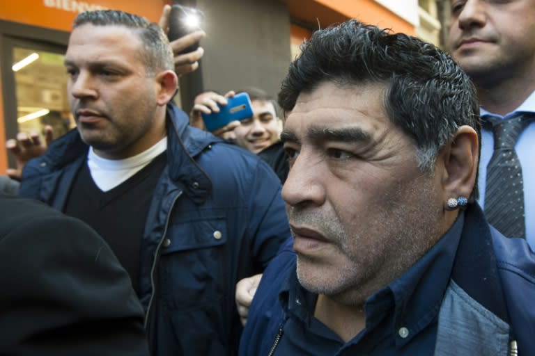 Argentine former football player Diego Armando Maradona arrives to the Argentine Football Association (AFA) headquarters in Buenos Aires, on July 06, 2016