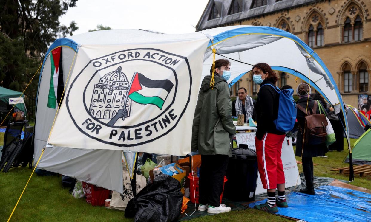 <span>Students at the University of Oxford set up an encampment in support of Palestinians in Gaza.</span><span>Photograph: Hollie Adams/Reuters</span>