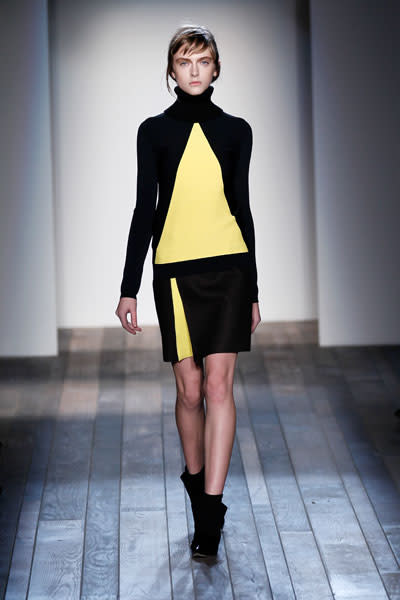 <b>Victoria Beckham AW13 at New York Fashion Week </b><br><br>Canary yellow was another key look in Victoria's AW13 collection.<br><br>Image © Getty