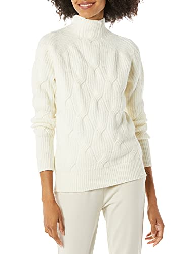 Amazon Essentials Women's Soft Touch Funnel Neck Cable Sweater, Ivory, Large