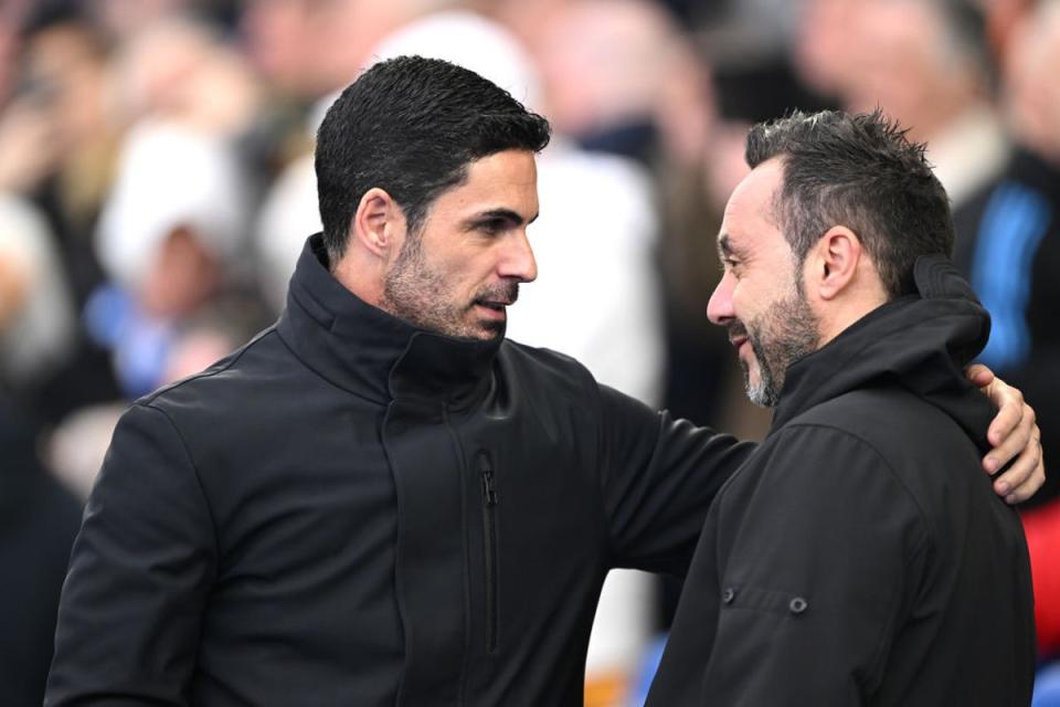 Mikel Arteta's Arsenal became the first team to take all three points at Roberto De Zerbi's Brighton since August (Getty)