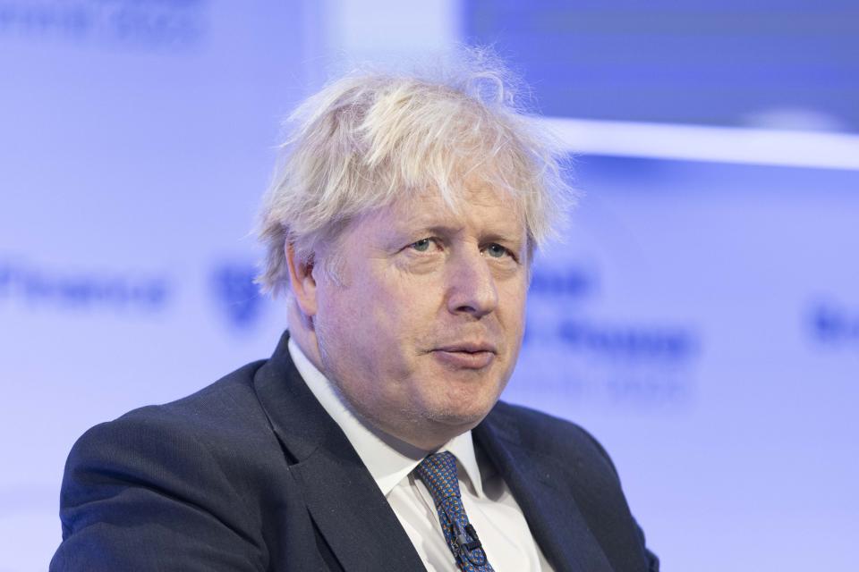 LONDON, UNITED KINGDOM - MARCH 02: Former prime minister of United Kingdom, Boris Johnson speaks during the Global Soft Power Summit in London, United Kingdom on March 02, 2023. (Photo by Rasid Necati Aslim/Anadolu Agency via Getty Images)