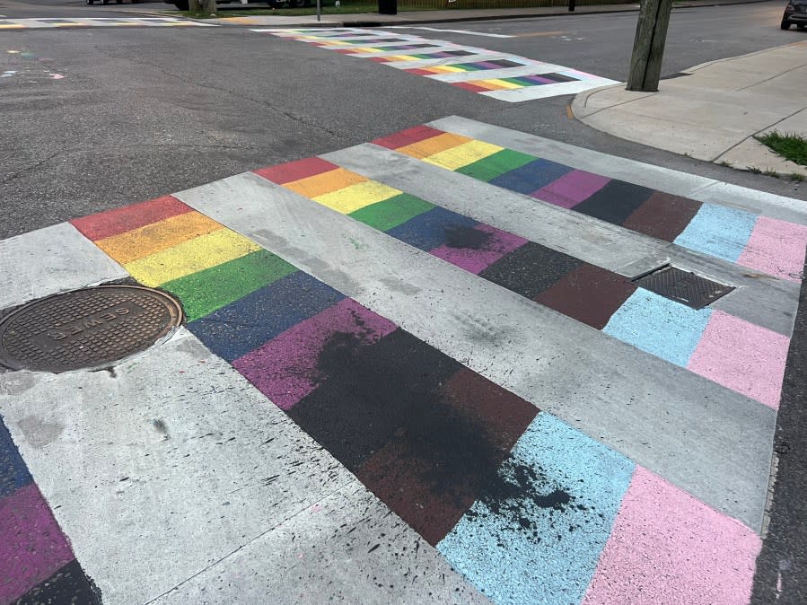 Rainbow crosswalk vandalized