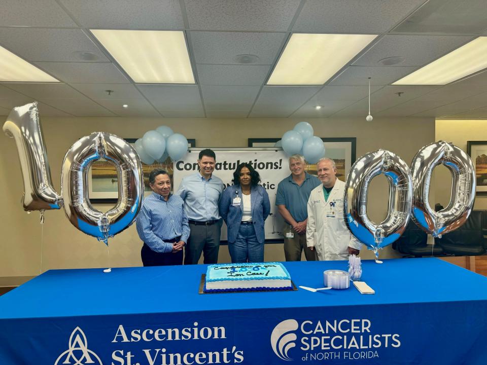 Ascension St. Vincent's Riverside staff celebrate performing 1,000 robotic-assisted bronchoscopy procedures, which helps patients survive lung cancer.