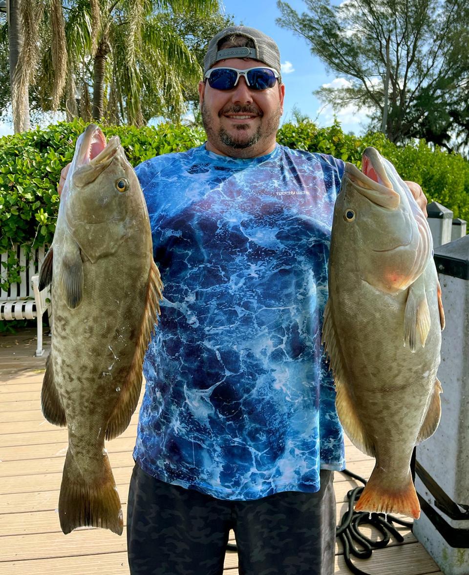 Jose Reyes of Lakeland caught these keeper size 29-inch gag grouper while fishing in lower Tampa Bay with Capt. John Gunter recently. 
