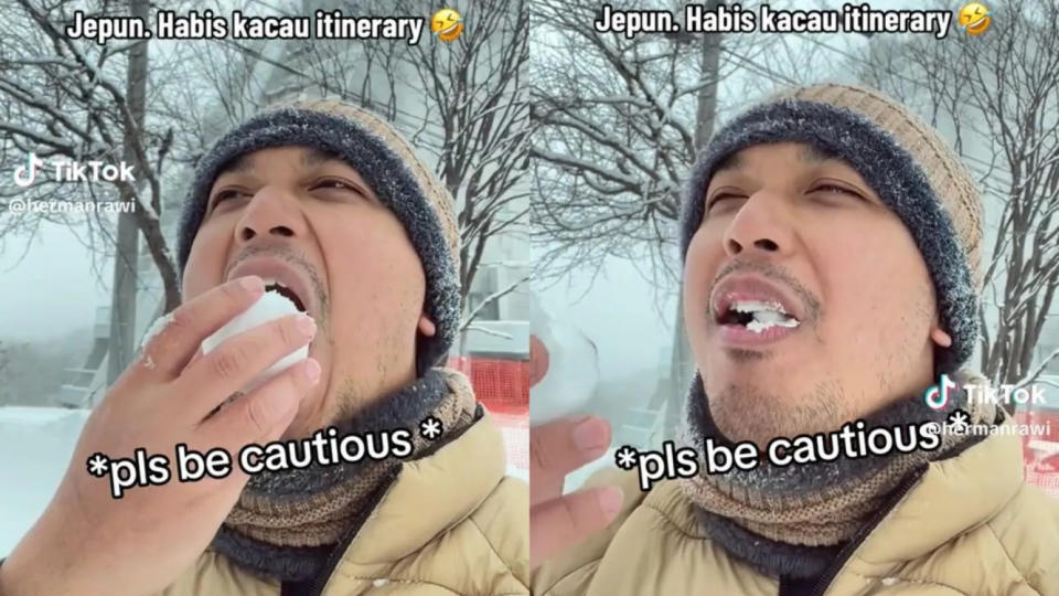 <strong>馬來西亞男子到日本玩,開心吃雪, 結果生了一場大病。（圖／翻攝抖音「Herman Rawi」）</strong>