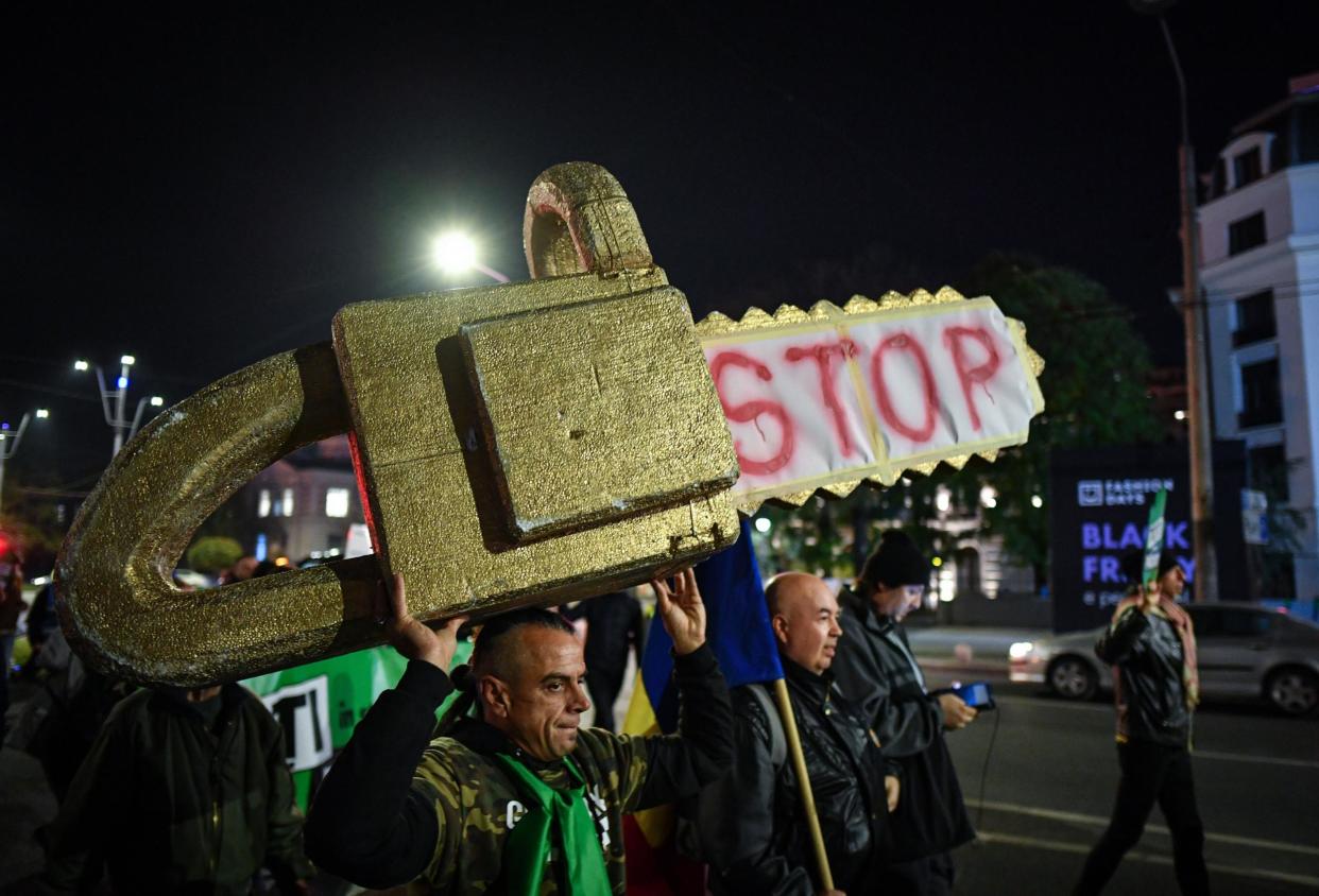 Thousands demonstate in Bucharest against illegal logging in Romania: AFP via Getty Images