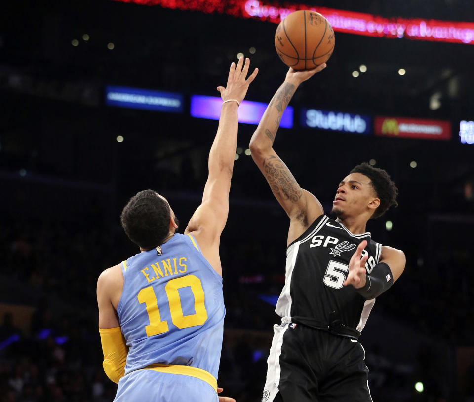 San Antonio’s Dejounte Murray earned a permanent PG spot this season. (AP Photo/Reed Saxon)