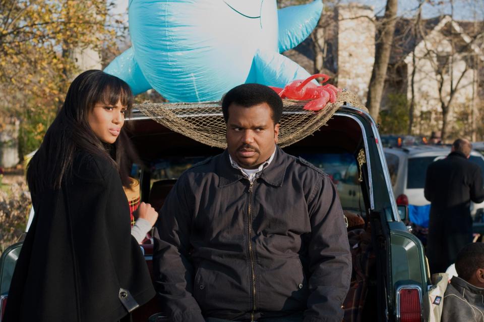 This undated publicity photo released by Lionsgate shows, Kerry Washington, left, as Grace Peeples and Craig Robinson as Wade Walker in a scene from the film, Tyler Perry Presents "Peeples." (AP Photo/Lionsgate, Nicole Rivelli)