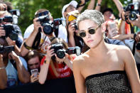 <p>Yep, KStew, a Chanel ambassador, showed off her short, bleached tresses, too! (Photo: Jacopo Raule/GC Images) </p>
