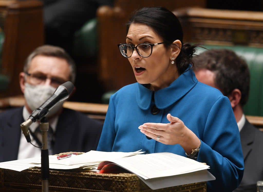 Home Secretary Priti Patel making a Statement on the 'Small boats incident in the Channel', in the House of Commons in London on November 25, 2021. (UK PARLIAMENT/AFP via Getty Imag)