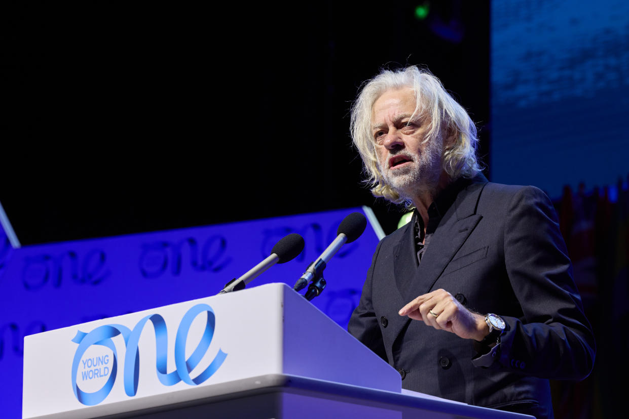 Bob Geldof speaking at the One Young World Summit in Belfast (Jago Communications)