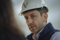 Joey Chilelli, managing director of real estate firm Vanbarton Group, speaks during an interview during a tour of his company's high rise in Manhattan's financial district, which is undergoing conversion from commercial to residential apartments, Tuesday, April 11, 2023, in New York. (AP Photo/Bebeto Matthews)